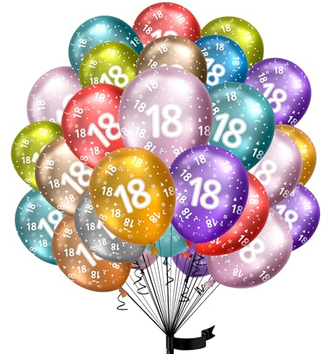 Luftballons 18. Geburtstag,15 Stück Metallic folienballon 18 helium ballons aus 100% Naturlatex,Klimaneutral, 32cm Ballon 18 zahlen für Geburtstag Jubiläum