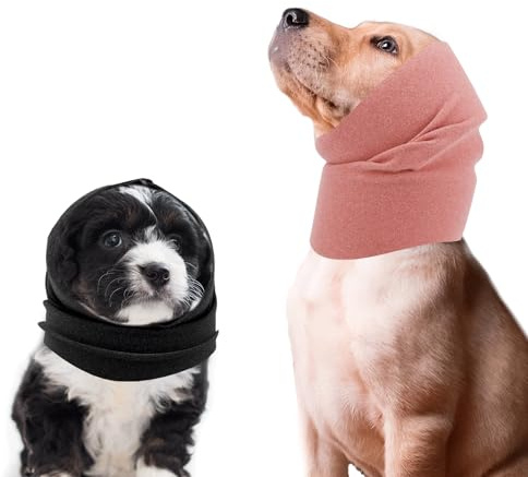Ohrenschützer Ohne Klappe für Hunde, Weich Hunde Ohrenschützer Hunde Schlauchschal Atmungsaktiv Hunde-Ohrenabdeckung für Hunde Katzen Hals und Ohrenwärmer (Rosa & Schwarz, S)