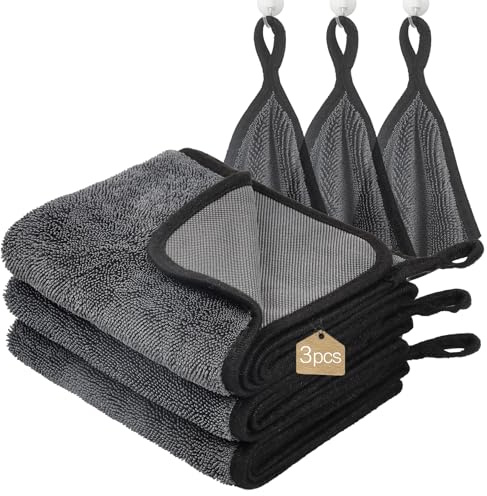 WUFANC Trockentuch Dusche 3er Pack - Mikrofasertücher Auto Trockentuch, Fussel und Streifenfrei, Extrem Saugfähig - Microfasertücher Handtücher 60x40cm für Verschiedene Anlässe
