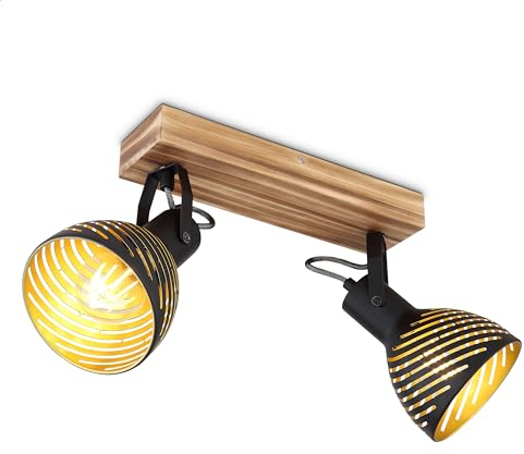 INNOVATE LED Deckenlampe Holz schwarz gold Deckenstrahler E27 Fassung 2x Spots Deckenleuchte schwarz metall Deckenstrahler 2 flammig schwarze Deckenlampe gold Wohnzimmerlampe Lampe Holz Deckenlampe