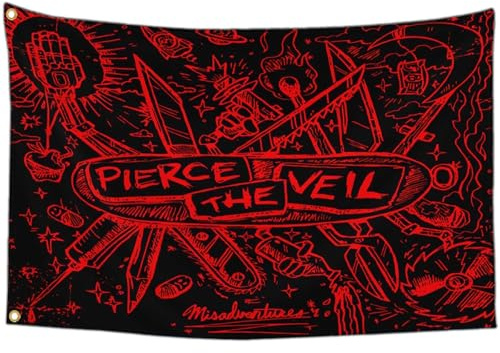 IOKEN Pierces the Veil Flag Tapestry Poster Banner 3x5 Ft Funny Flags for Teen Girls Room Bedroom College Dorm Meme Flags Man Cave Wall Art Decor Gifts
