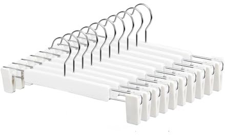 LATRAT Set di 10 grucce per pantaloni, grucce portagonne, con 2 clip regolabili antiscivolo, ganci girevoli a 360, per pantaloni, gonne, calze, biancheria intima, colore: bianco
