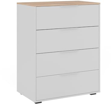 Vicco Kommode Betti, Weiß/Sonoma, 30 x 83.6 cm mit 4X Schublade | mit 4x Schublade, geeignet zur Aufbewahrung und Ergänzung bestehender Einrichtungen
