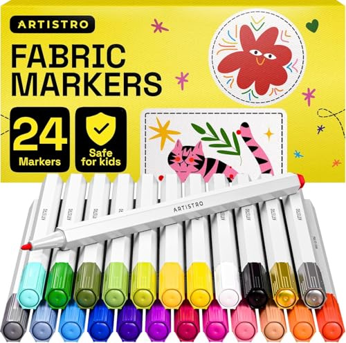 Artistro 24 Pennarelli per Tessuti - Kit Decorativo - Punta Fine Permanente per Abiti - Penne per Tessuti senza Sbavature per T-Shirt, Borse, Tela e altro
