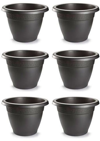 Acan Tradineur - Pack de 6 Macetas Redonda Terracota - Fabricado en Plástico - Macetero Apto para Exterior e Interior del hogar - Ø 60 cm - Color Antracita