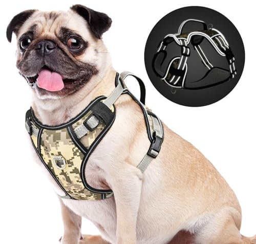 Reflective Dog Harness BiPawTi Welpen Geschirr Hund, Anti-Zieh Hunde Geschirr Kleine Hunde, Reflektierendes Brustgeschirr mit Handgriff, Camouflage-Design Welpengeschirr für Spaziergänge (S)