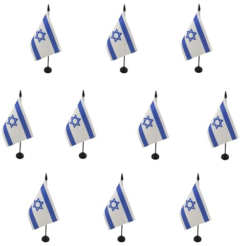 AZ FLAG Lot de 10 Drapeaux de Table Israël 15x10 cm Socle Plastique