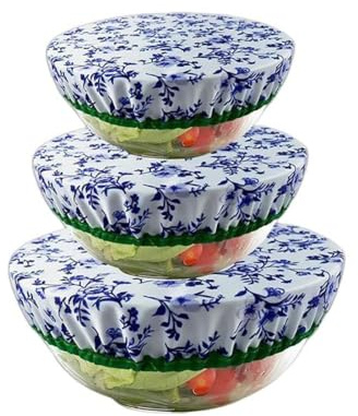 CuteHairy 3 Pcs Fabric Bowl Covers, 3 Size Stretch Cotton Fabric Food Storage Covers, Bowl Covers Reusable, Stretched Bowl Cover Lids, Reusable Elastic Sealed Lids Cover