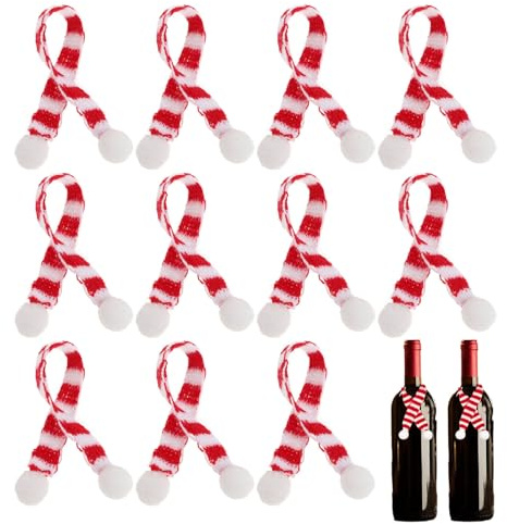 OATIPHO Mini Weihnachtsschal Rot Weiß 12Er Set Strickflaschenschal Für Weinflasche Kleine Weihnachtsdeko Für Party Und Festliche Jahreszeit