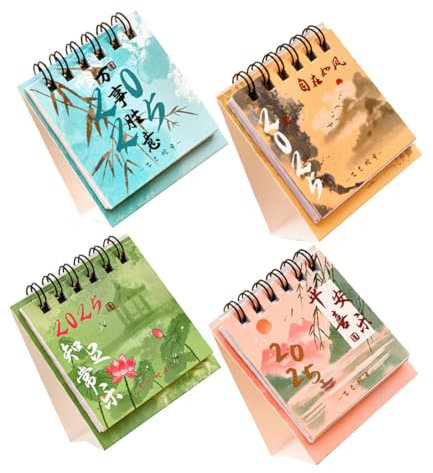 minkissy Kalender Mit Traditionellen Chinesischen Illustrationen 4-teilig Tischkalender Für Büro Und Zuhause