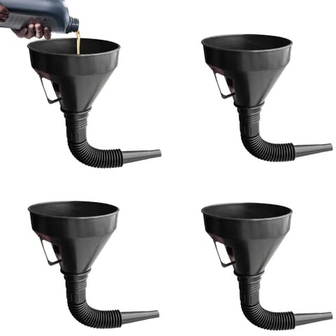 4 SET Grand Entonnoir Polyvalent Avec Filtre Et Embout Flexible - Entonnoir Carburant - Entonnoir Huile Moteur - Entonnoirs Flexibles À Angle Droit | Pour L'huile Automobile Et Les Usages Ménagers