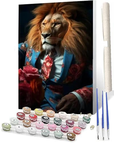 WMZPOY Malen nach Zahlen Kits für Erwachsene und Löwe im Anzug 014 DIY Ölgemälde digital auf Leinwand Wandkunst Dekoration Geschenk 40,6 x 50,8 cm