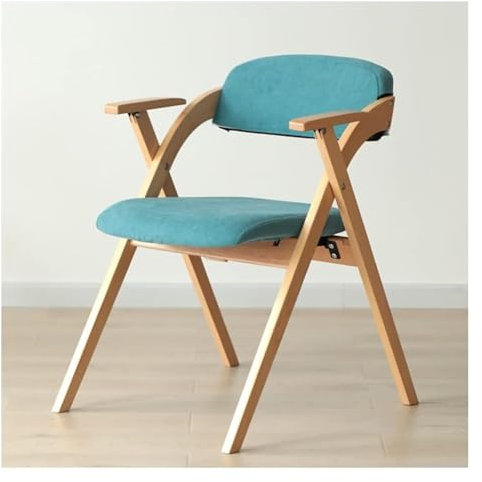 Moderner blauer Holzstuhl mit gepolsterter Rückenlehne und gepolsterten Armlehnen, ideal für Wohnzimmer- oder Küchendekoration