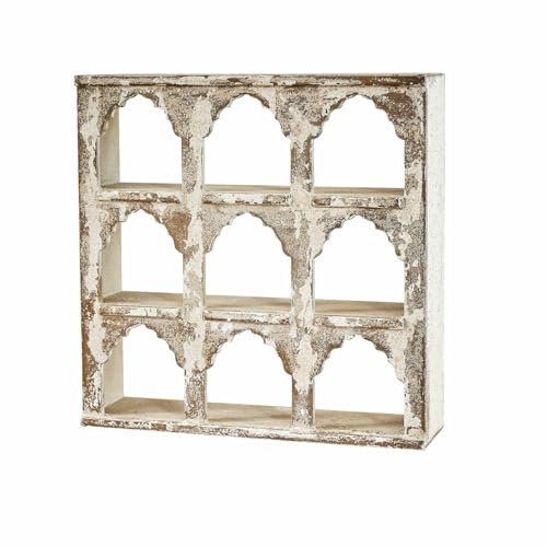 Loberon Wandorganizer Lorinique, antikweiß | Nostalgischer Charme, Rustikale Eleganz, Historische Rundbogen-Öffnungen, Wanddekoration, Wohn-Accessoire, MDF, Eisen