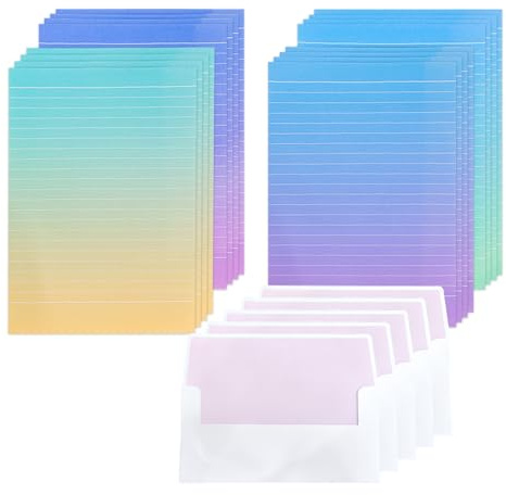 inodiref 16 Stück Briefpapier mit 8 Stück Umschläge Farbverlauf Farbe Brief Schreibpapier und Umschläge Qualität Brief Schreibset für Briefe Bürobedarf und Studenten (4 Farben)
