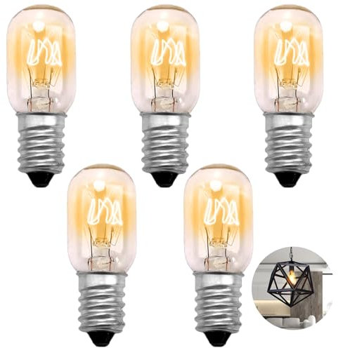 5 PCS 20W E14 Screw Salt Lamp Bulbs 230V, Mini Wax Warmer Light Bulbs Small Edison Screw Pygmy Bulbs for Himalayan Salt Lamp Sewing Machine Fridge Microwave Oven Wax Burners Cooker Hood (Warm White)