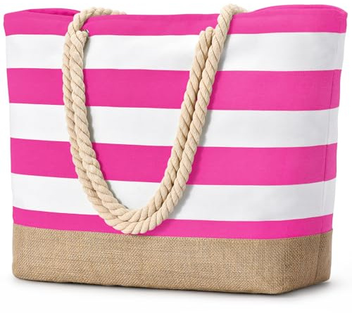 oscaurt Strandtasche XXL Familie Badetasche Umhängetasche Shopper Tasche Damen Wasserdicht Beach Bag mit Reißverschluss Faltbare Travel Bag Umhängetasche für Strand Reisen Einkaufen (Rose)