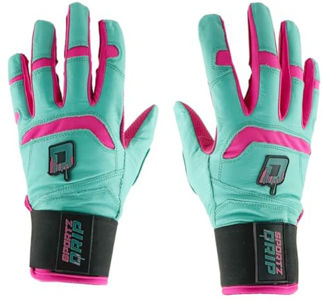 Sportz Drip Batting Gloves - Genuine Leather Gloves for Baseball & Softball Players - Unisex-Youth, Unisex-Adults (Youth Small/Medium)