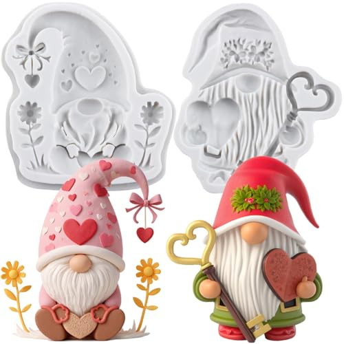 Sijiangmold Christmas Fondant Mould Dwarf Santa Silicone Moulds Set of 2 | Cake Decoration Chocolate Cupcake Topper Candy Polymer Clay Gum Paste