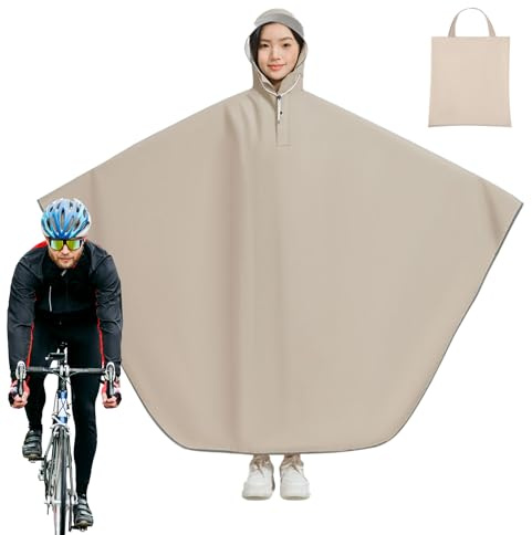 Vattentät Ponchos Vuxen, Vattentät med Cykelhuva - Regnjacka med Vattentät med Reflekterande Ränder för Camping Vandring Camping Sommar, Kaffe, M