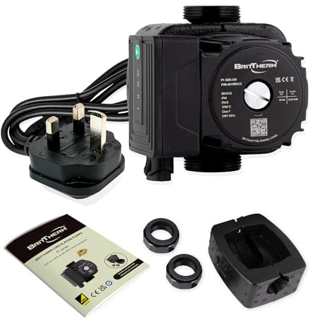 BritTherm P1 25/8-180 A-Rated Central Heating Circulating Pump | 8m Head, 5.2 m3/h Max Flow, EEI <0.20 | Auto/Night Modes, 180mm Port-to-Port, 1 1/2 Connections