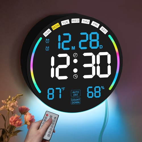 Digitale Wanduhr,10,3 Große Digitale Uhr mit LED Display, Alarm,Countdown-Timer, DST, Temperatur, Luftfeuchtigkeit, Automatischer Dimmung Fernbedienung, Klassenzimmer, Wohnzimmer,Büro,Fitnessstudio