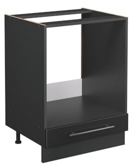 Vicco Herdumbauschrank Fame-Line, Anthrazit Hochglanz, 60 cm | MDF-Front · AP Eiche inkl. · Höhenverstellbare Füße · Metallgriffe · Einfache Integration ✓