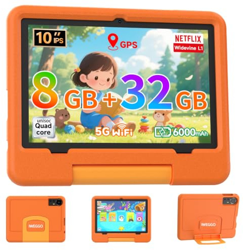 IWEGGO Android 15 Kids Tablet, 10 inch Tablet for Kids, 18GB RAM+128GB ROM (MAX 2TB), HD Eye-Care Touch Screen, Games, Parental Control, 2.0GHz Quad-core Toddler Tablets with Kid-Proof Case for Girls
