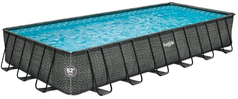 Funsicle Oasis Designer Lap 24' x 12'x 52 Rectangular Above Ground Swimming Pool, with FiltraBoost 1200 GPH Filter Pump, Ladder, Maintenance Kit, Cover, Ground Cloth & Repair Patch, Dark Herringbone