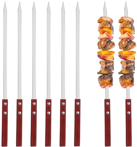 Toyvian 6pezzi Spiedini Piatti in Acciaio Resistente Per Barbecue Con Manico in Legno Spiedini in Metallo Per Grigliare Carne e Verdure Resistenti Alle Alte Temperature