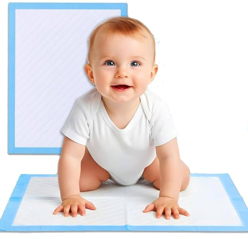 Girox – 100 Stück Einweg Wickelunterlage 60 x 60 cm – Hygienematten Weiß Blau – 5 lagig Vlies Folie – saugstark flüssigkeitsdicht reißfest – für Babys Pflege Inkontinenz Haushalt