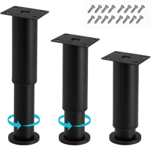 ID Dinkel Möbelfüße verstellbar 15-27cm (4 Stück) Metall Schwarz-matt Ø38mm Schrankfüße höhenverstellbar für Schrank, Sofa, Bett, Tisch & Regale