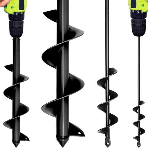 Universelles Erdbohrer Set 4x42cm 9x40cm,Gartenbohrer für Akkuschrauber | Leichter Spiral Großloch‑Pflanzbohrer, ideal für Blumenzwiebeln, Gemüse und flache Gartenarbeiten im Außenbereich