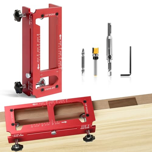 Aigreat Door Hinge Jig, Aluminum Alloy Door Hinge Router Template, Adjustable Hinge Mortise Jig Kit Woodworking Hole Opener Fits 2.5 to 5 Length, 1/4 Radius, 5/8 Radius and Square Corner Types