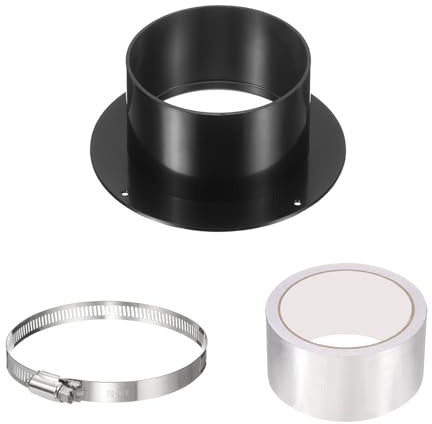 PATIKIL 4 Inch Duct Connector Flange, ABS Plastic Straight Pipe Flange Dryer Vent Connector with Clamp for Air Heating Cooling Ventilation HVAC System, Black