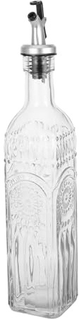 SEWACC Decorative Glass Oil Bottle with Precision Spout, 500Ml Floral Engraved Design, Leak-Free Pourer for Kitchen Cooking, Vinegar and Olive Oil Dispenser for Home Use