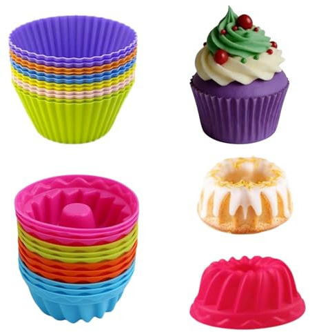 24 Stück Mini Silikon Set BPA-frei, wiederverwendbar – Für Mini Muffins, Cupcakes, Brownies, Pudding Backformen für Ofen, Airfryer, Gefrierfach & Spülmaschine