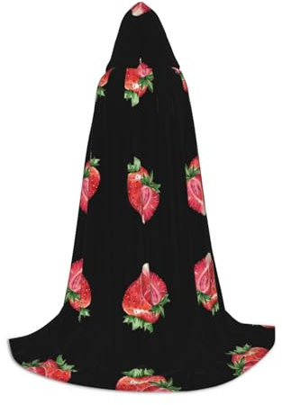 QAZWZML Capa con capucha para adolescentes con estampado de fresa para fiestas de vacaciones, disfraces de bruja y fiestas de disfraces
