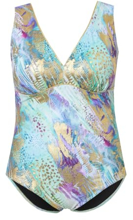 Ulla Popken Costume da Bagno con Fantasia, Coppe morbide e Fascia Blu Turchese 52 847287433-52
