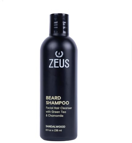 ZEUS Beard Shampoo Wash, Infused with Green Tea & Natural Ingredients to Cleanse and Soften Beard – 8 oz. Made in USA – Sandalwood