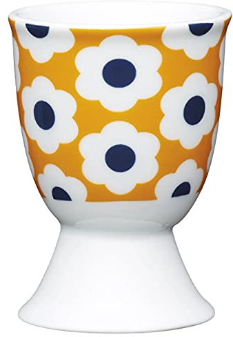 Kitchen Craft KCEGGRFSPOT Coquetier Rétro Tache de Fleur Design en Porcelaine Porcelaine, Orange, 9 x 12 x 16 cm