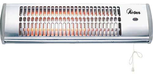 Ardes Ar437B Stufa Al Quarzo Da Parete, Esterno Interno, Termoventilatore Parete Basso Consumo, Stufa Riscaldamento A Muro 2 Potenze 600W/1200W, Argento, 54 x 12 x 15 Cm