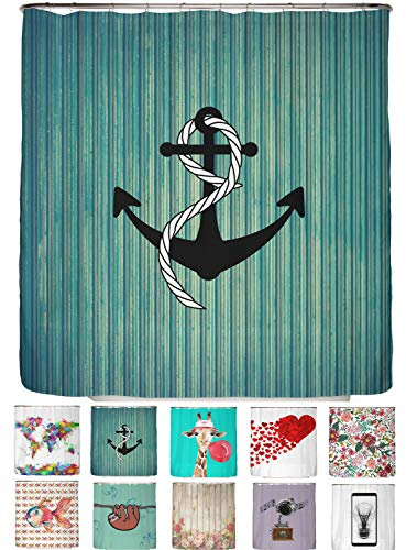 arteneur Anti-Schimmel Duschvorhang 180x200 cm Anker | Textil recycelt, OEKO-TEX 100, 40°C Maschinenwäsche, blickdicht, wasserdicht, beschwerter Saum, mit 12 recycelten Ringen