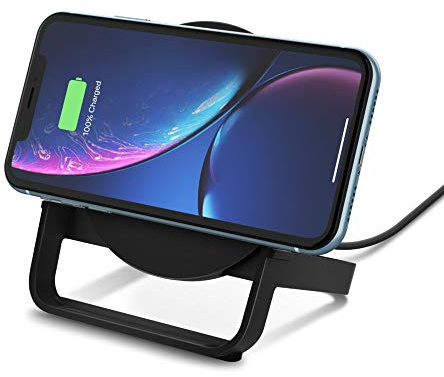 Belkin drahtloser Boost Up Ladeständer (10 W) schnelles Drahtlosladen für iPhone 11, 11 Pro/Pro Max, XS, XS Max, XR, SE, Samsung Galaxy S20, S20+, S20 Ultra, S10, S10+/S10e, inkl. UK-Netzteil, Schwarz