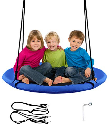 GIANTEX Nestschaukel Outdoor, Kinderschaukel bis 150 kg belastbar, Gartenschaukel für Kinder & Erwachsene, Hängeschaukel höhenverstellbar, runde Tellerschaukel für Garten, Balkon (Blau)