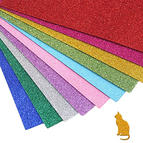 10 Pezzi Cartoncino Glitterato Fogli Carta Glitter A4 Colorata Colorate Adesive per Progetti Fai da Te Scrapbooking Arte Aula Forniture