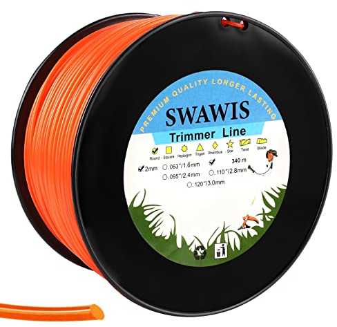 SWAWIS Trimmerfaden Rasen Mähfaden 2,0mm/340M Ersatzfaden Rasentrimmer Ersatz-Trimmer Leine Nylonfaden Motorsense Trimmerschnur für Weed Grass Yard oder Garden, Orangerot