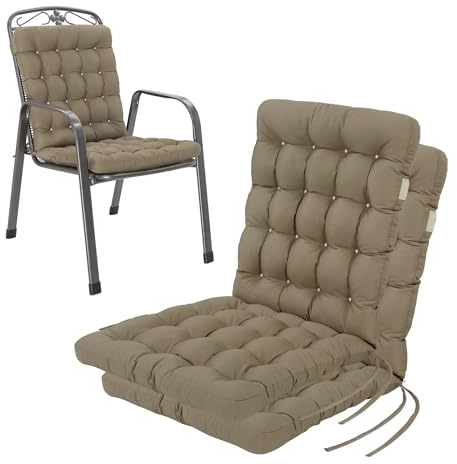 HAVE A SEAT Living Lot de 2 coussins pour chaise de jardin, orthopédiques et 6 cm d'épaisseur, pour fauteuil à dossier bas 100 x 48 cm, lavables jusqu'à 95 °C, résistants aux intempéries, marron sable