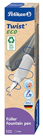 Pelikan Twist eco Füllhalter, Edelstahl-Feder in Strichbreite M inkl. Tintenpatrone, grau