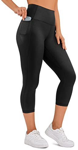 CRZ YOGA Butterluxe Workout Capri Leggings Pockets 21 - High Waisted Gym Athletic Womens Crop Yoga Faux Leather Black Small
